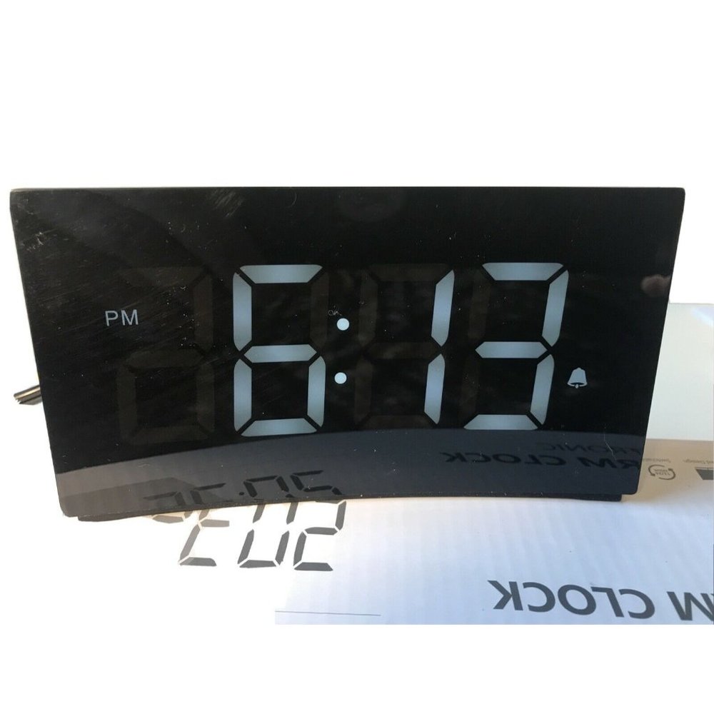 Digital Alarm Clock  Curved Dimmable LED Screen Large Number Snooze